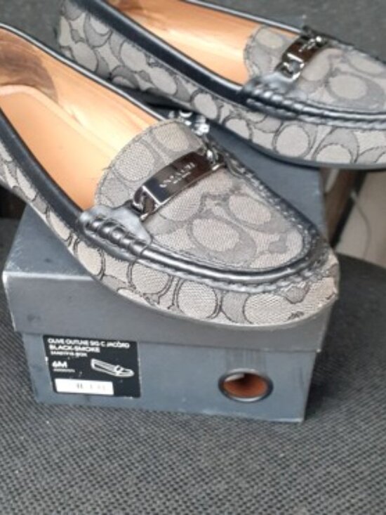 Coach Shoes - COACH Black Olive Signature Logo Leather Monogram Loafers Women's Shoes
